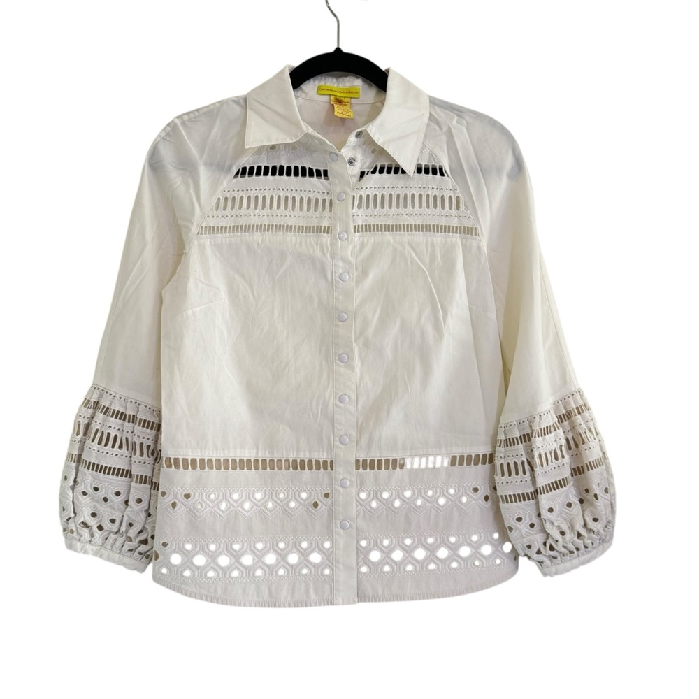 Catherine Malandrino White Eyelet Lace Button Front Blouse Size 2